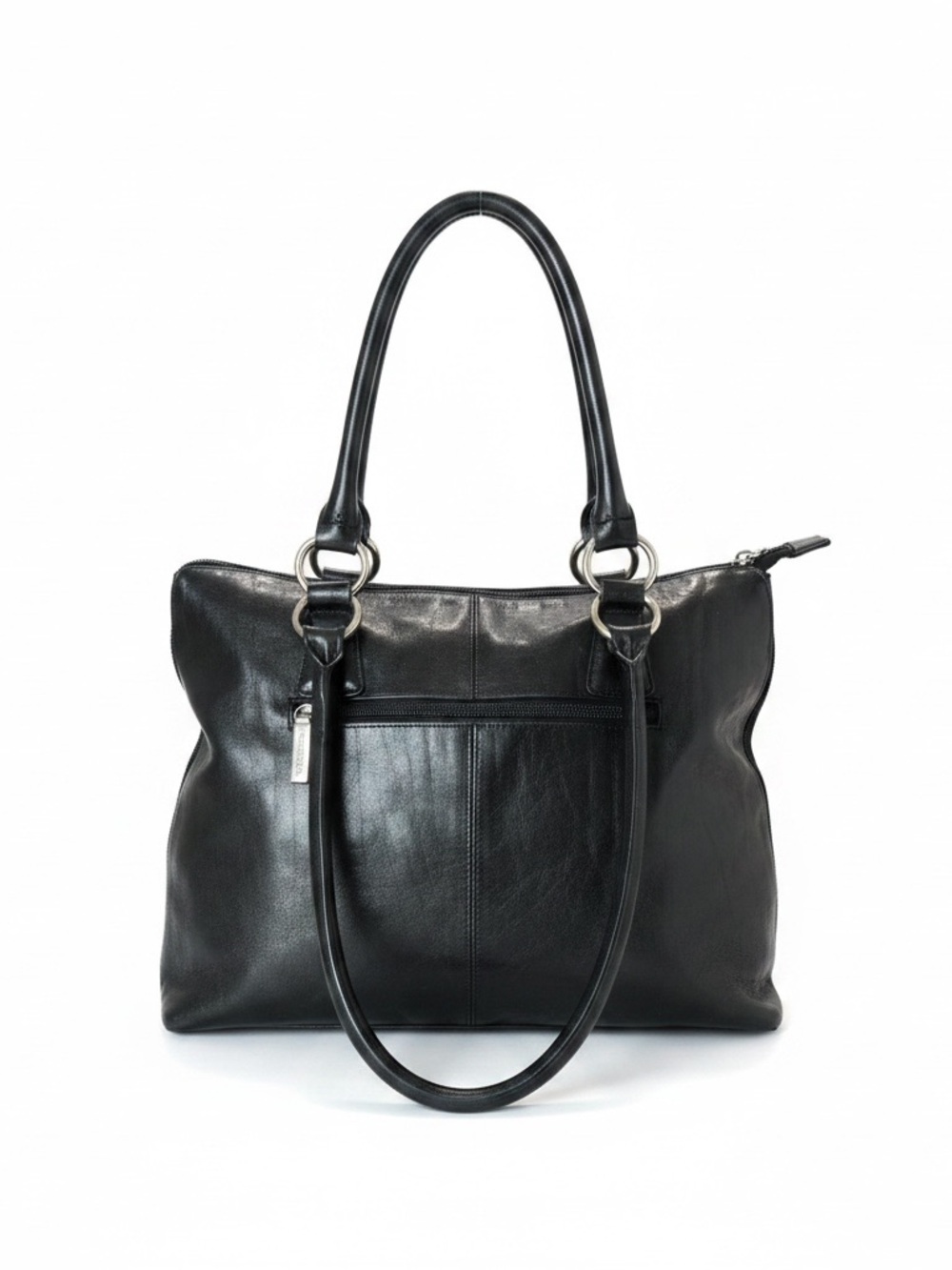 HOBO Black Leather Shoulder Tote with Front Zip Pocket